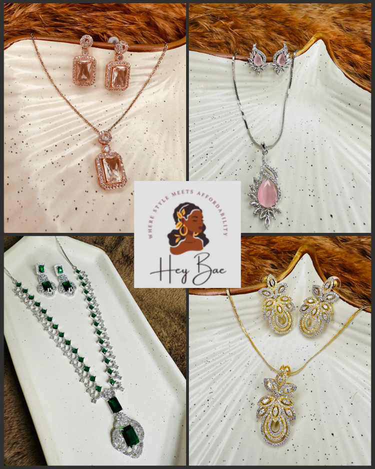 American Diamond necklace sets with pendants and earrings – elegant festive wear