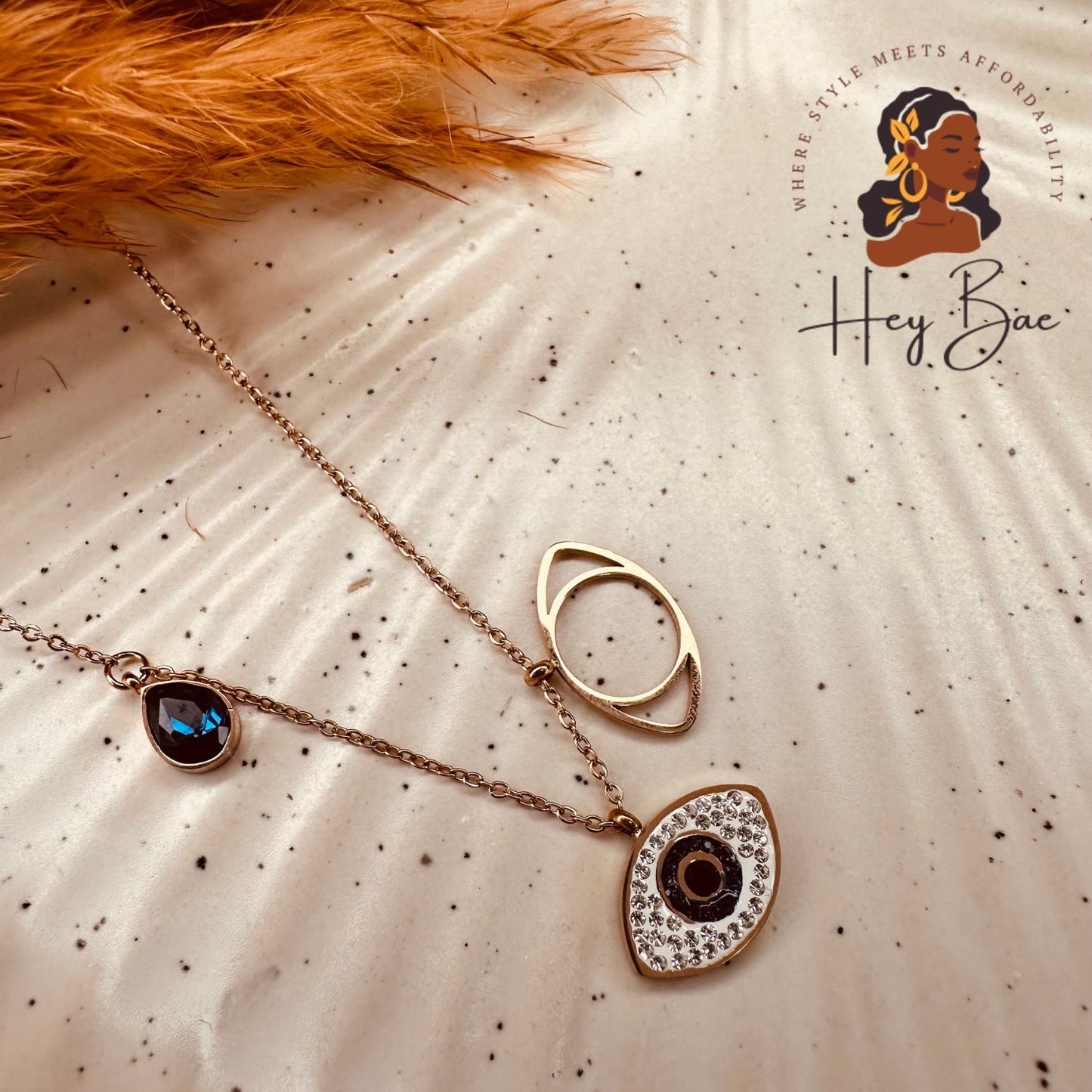 Evil Eye Pendant Necklace – Layered Blue Stone & Crystal Charm