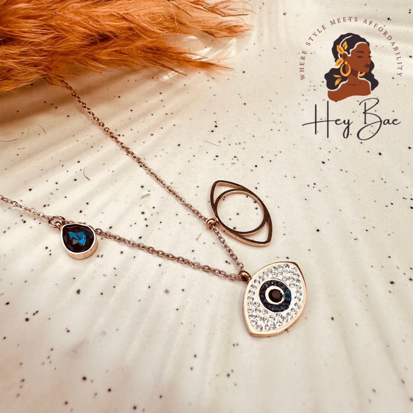 Evil Eye Pendant Necklace – Layered Blue Stone & Crystal Charm