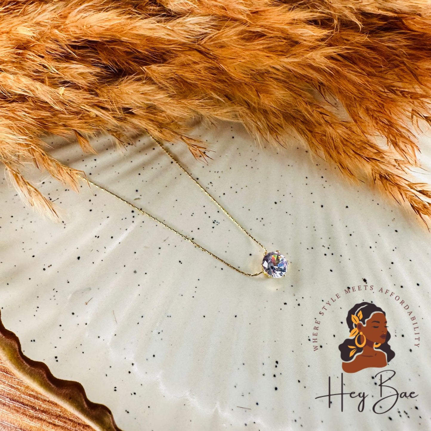 Round Solitaire Pendant Necklace – Crystal Chain for Women