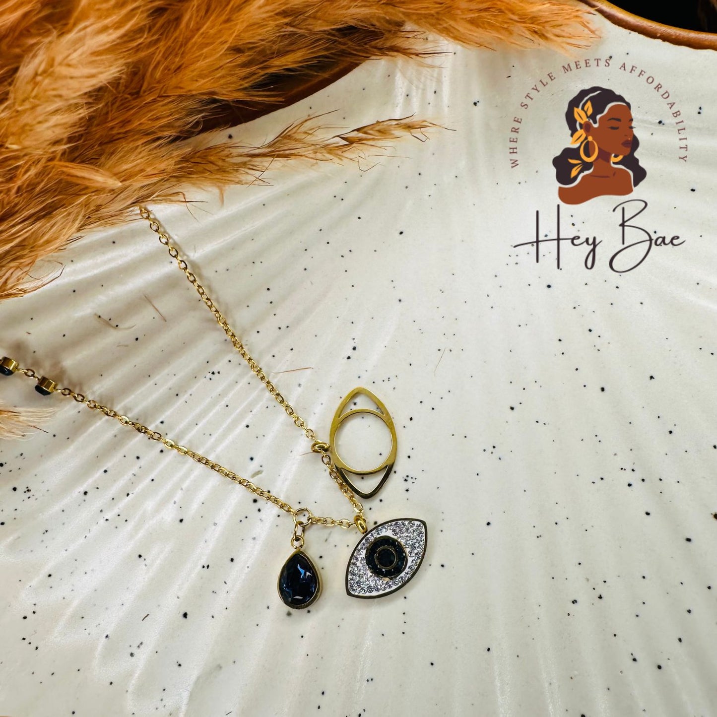 Evil Eye Pendant Necklace – Layered Blue Stone & Crystal Charm
