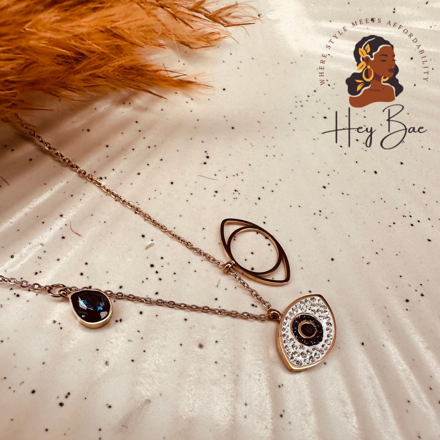 Evil Eye Pendant Necklace – Layered Blue Stone & Crystal Charm