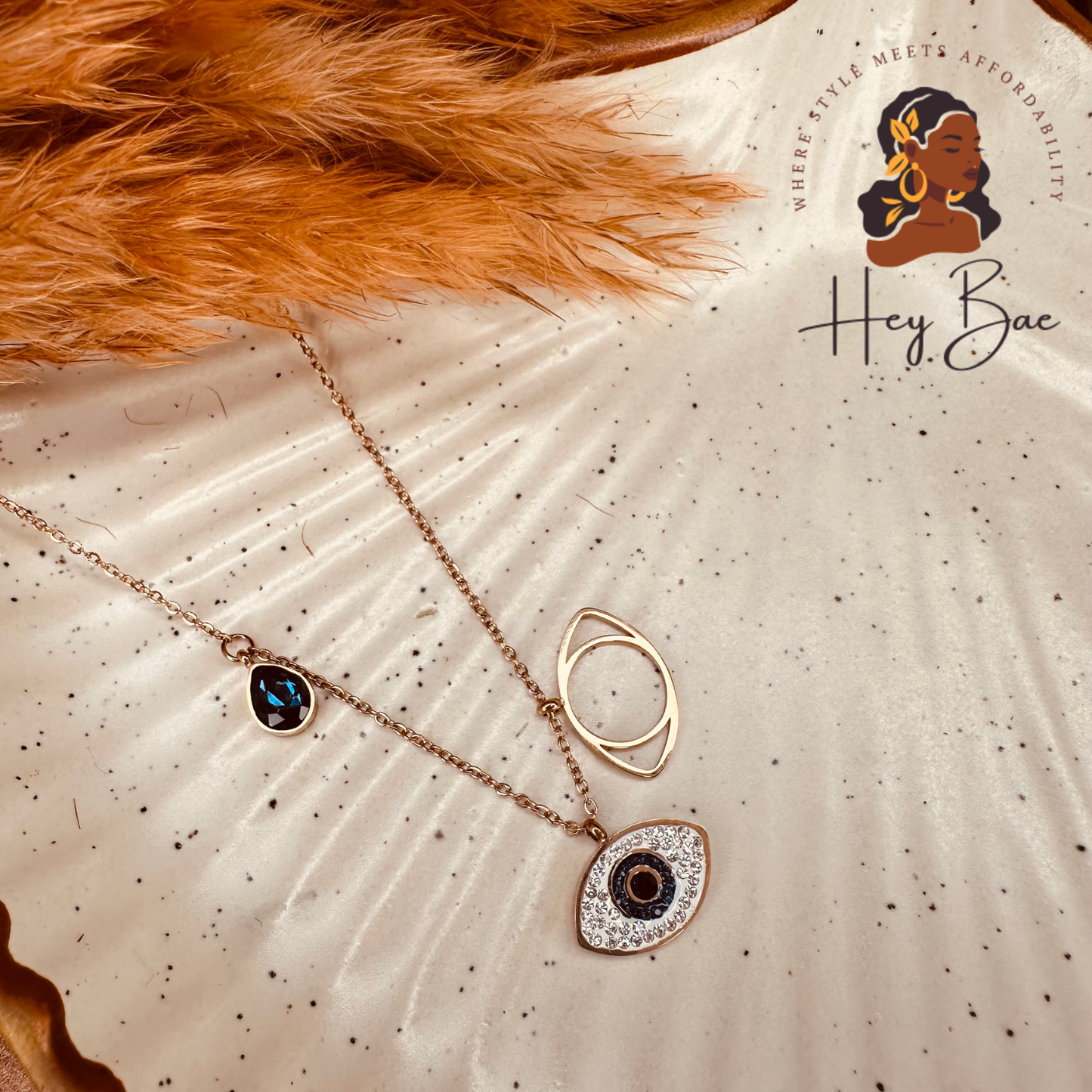 Evil Eye Pendant Necklace – Layered Blue Stone & Crystal Charm