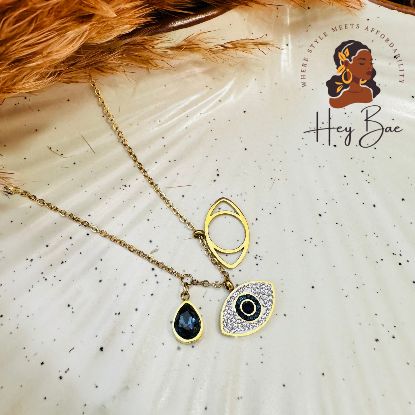 Evil Eye Pendant Necklace – Layered Blue Stone & Crystal Charm