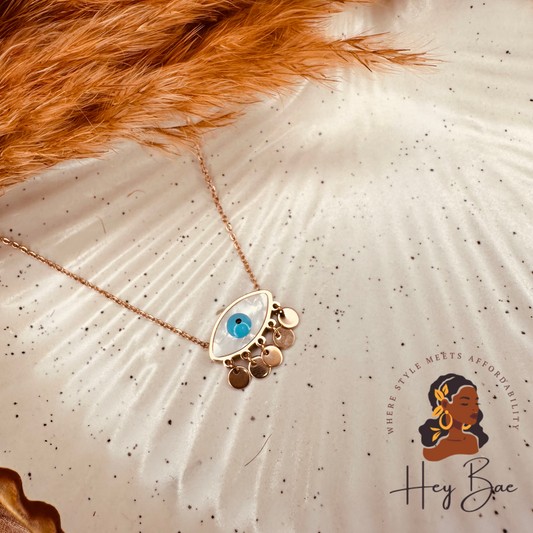 Evil Eye Pendant Necklace – Layered Blue Stone & Crystal Charm