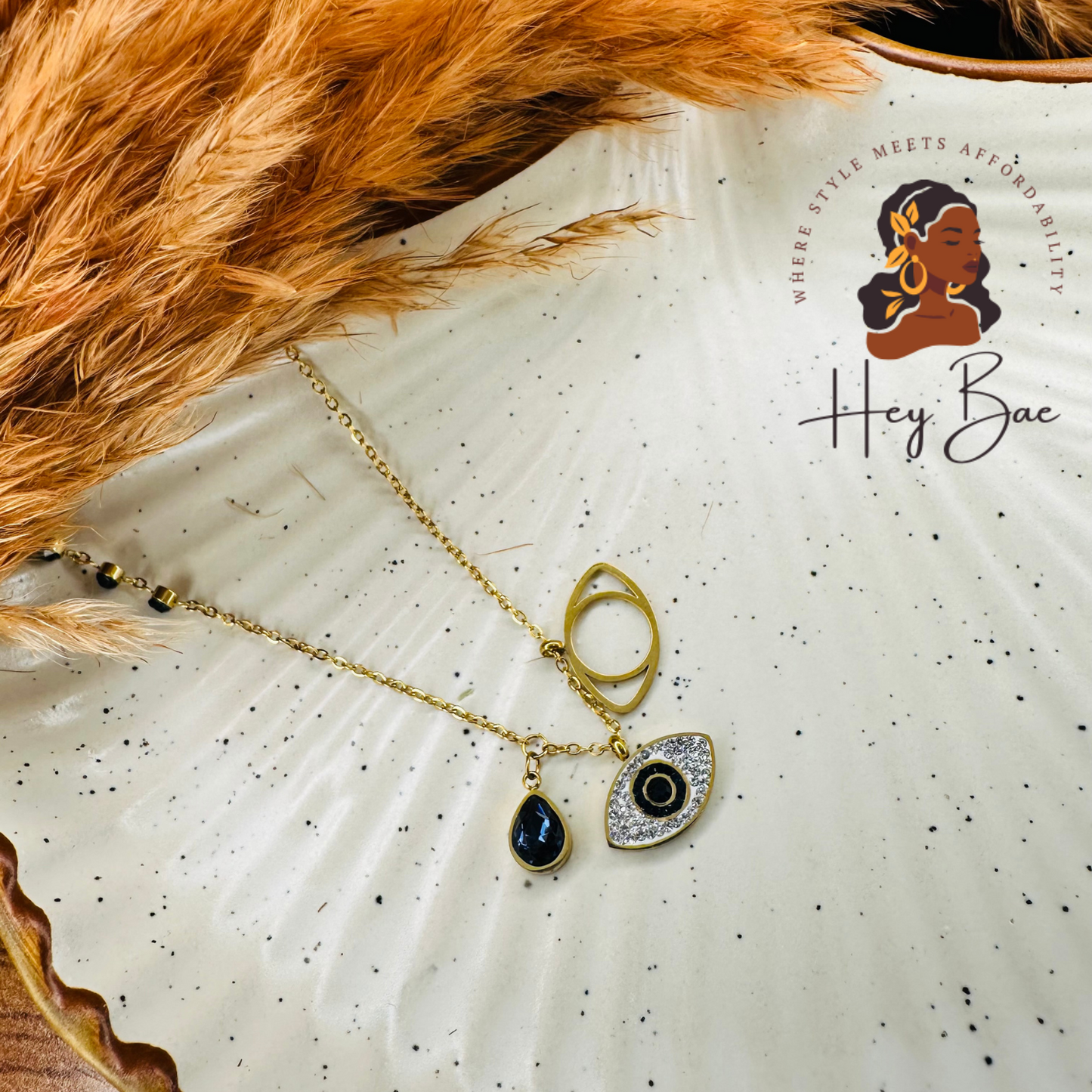 Evil Eye Pendant Necklace – Layered Blue Stone & Crystal Charm