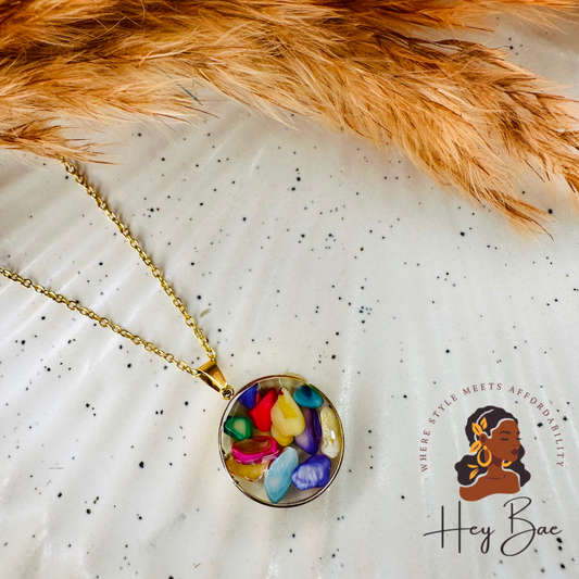 Multicolor Stone Pendant Necklace – Boho Chic Trendy Chain