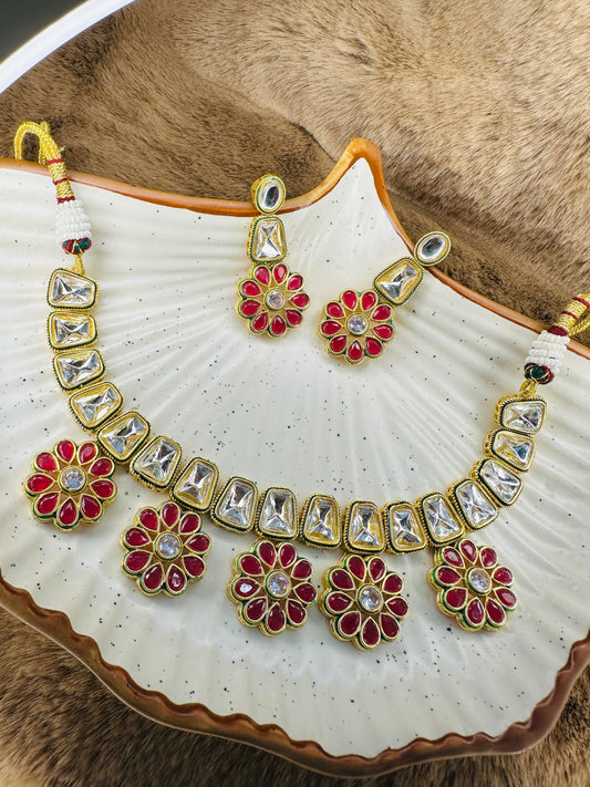 Ruby floral kundan choker & earrings Hey Bae