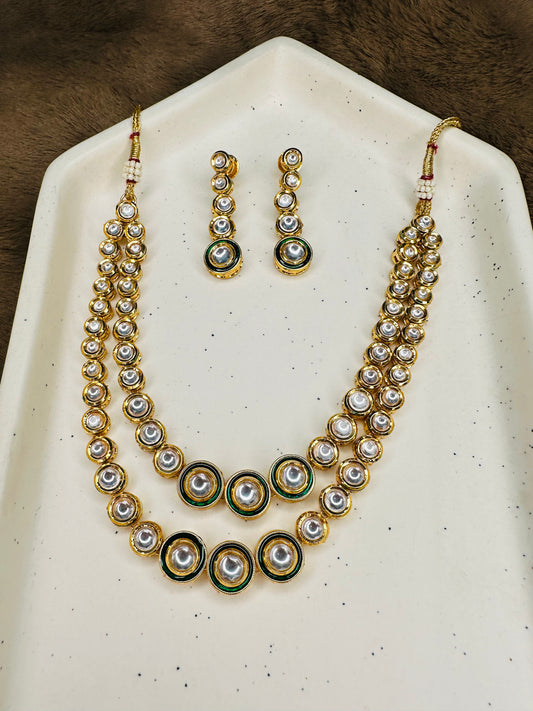 Layered polki bridal necklace flatlay