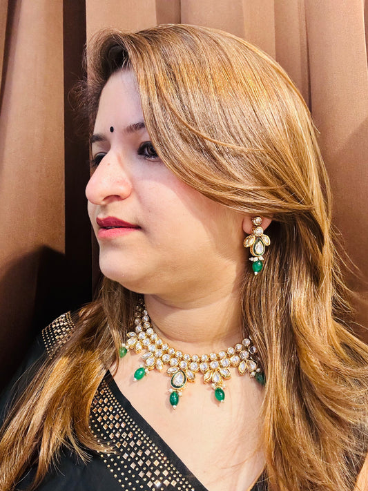 Statement green kundan wedding earrings