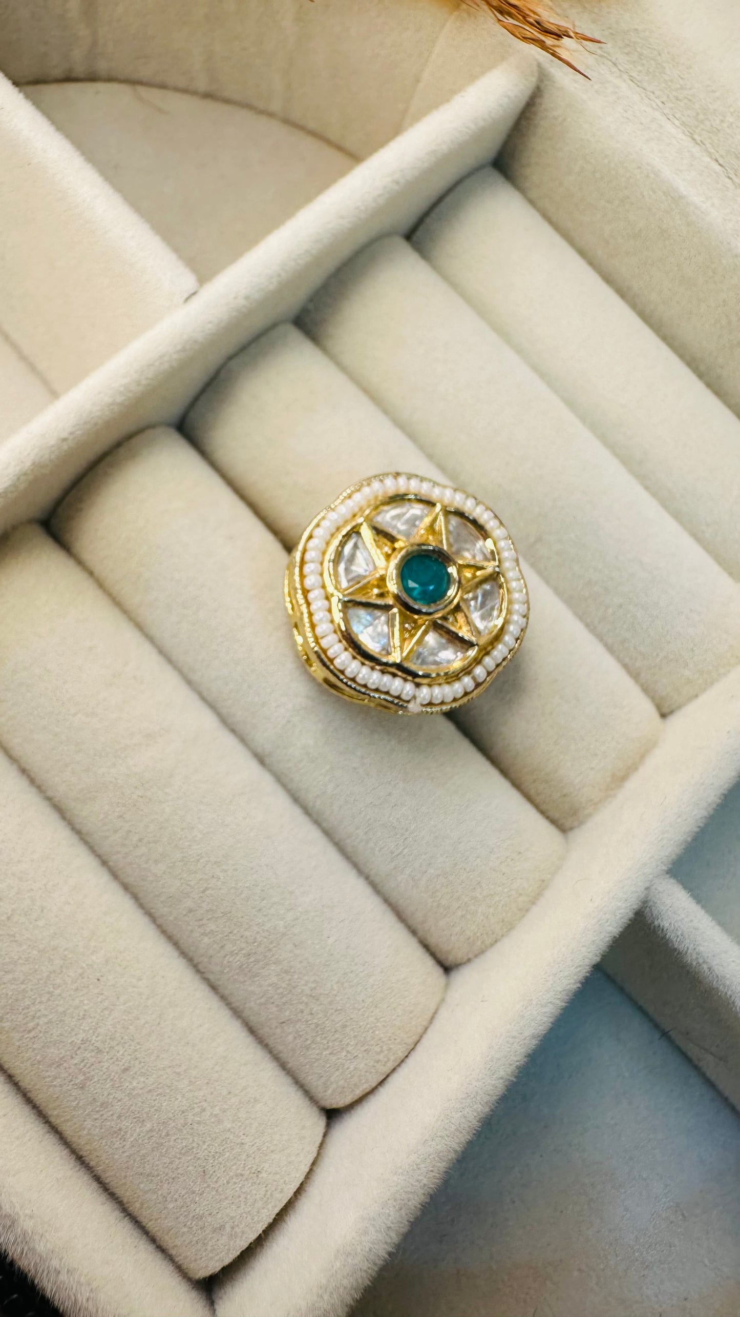 Hey Bae Geometric Ruby Kundan Cocktail Ring – Star Pearl Heritage Statement