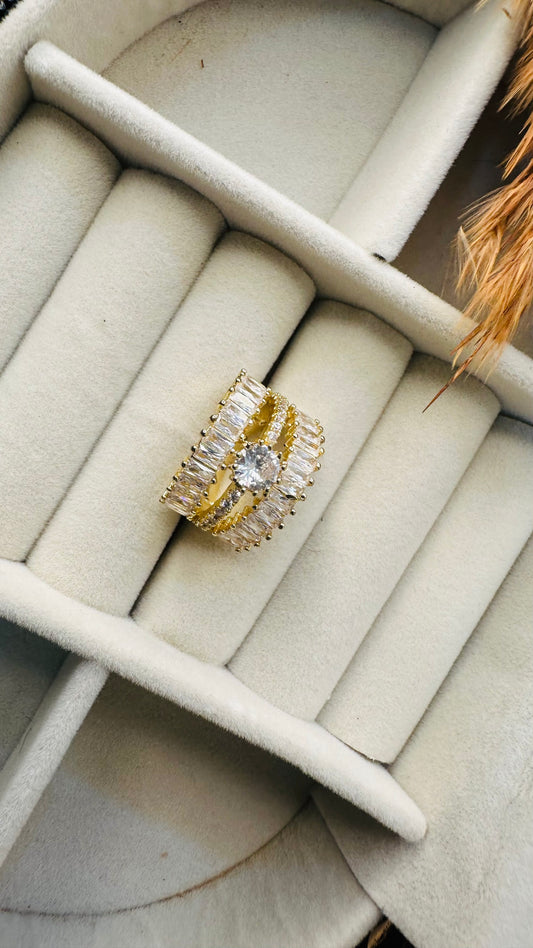 Modern gold wide CZ stacking ring