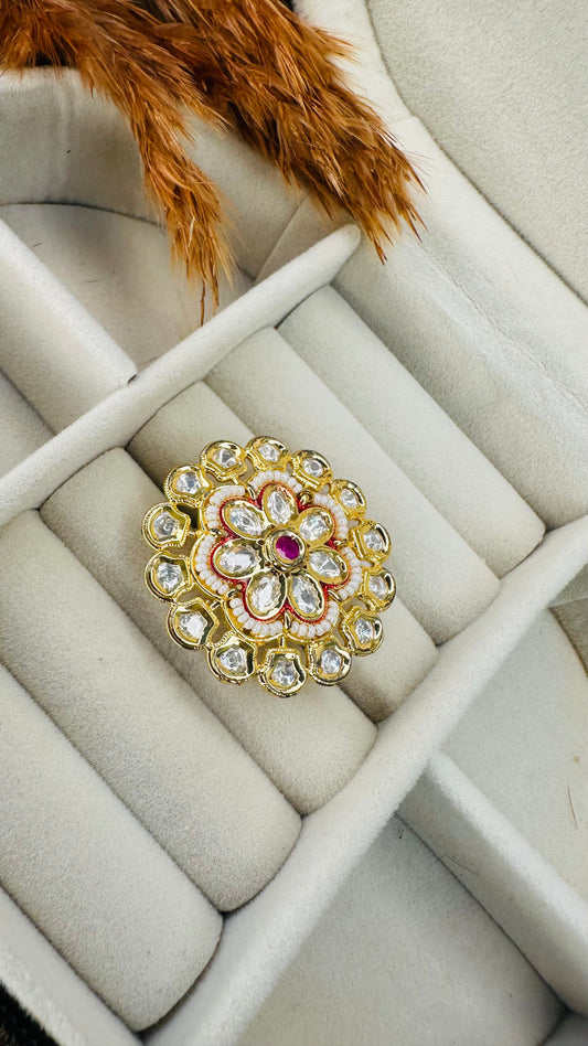 Indian bridal polki kundan ring with pearls