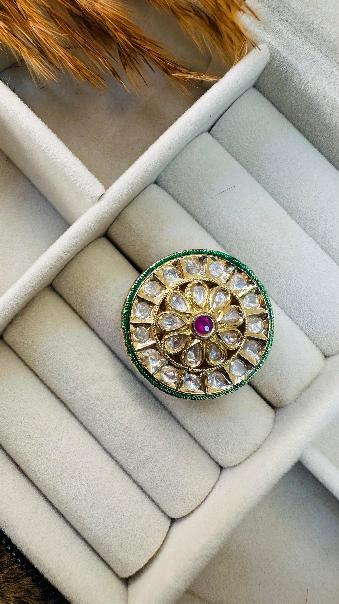 Statement green polki kundan party ring