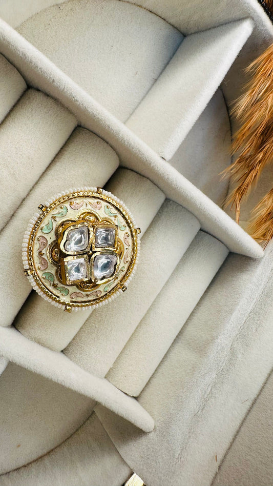 Designer scalloped foil pearl statement ring