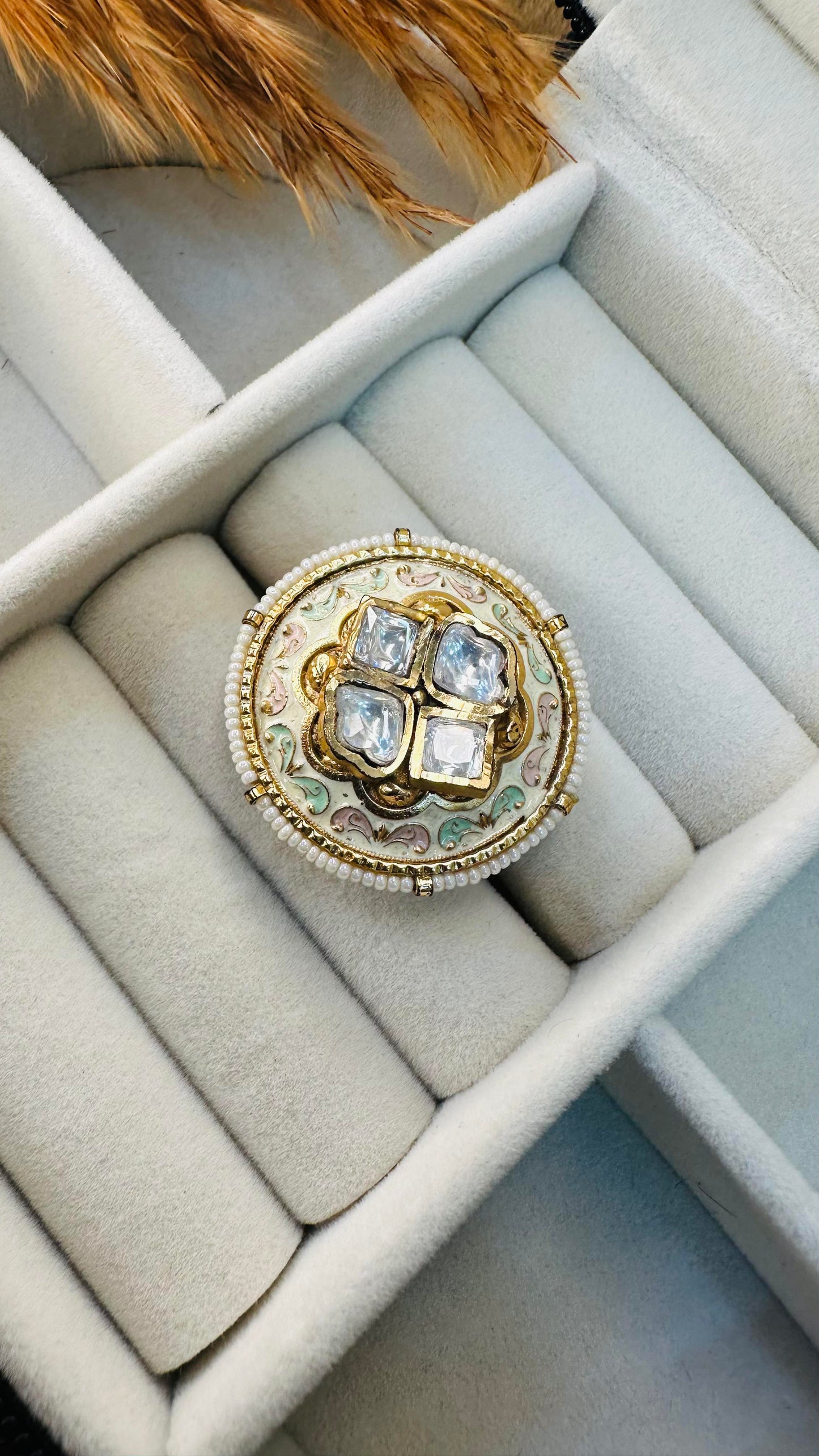 Gold pastel enamel party cocktail ring