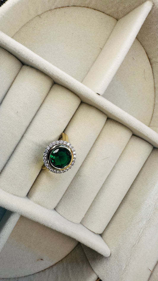 Large round emerald halo party ring