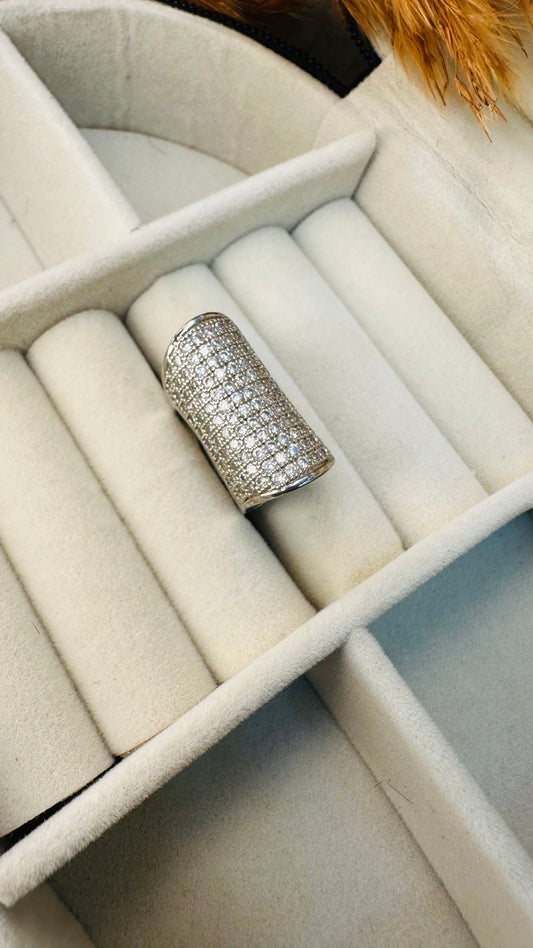 Silver pavé adjustable statement ring