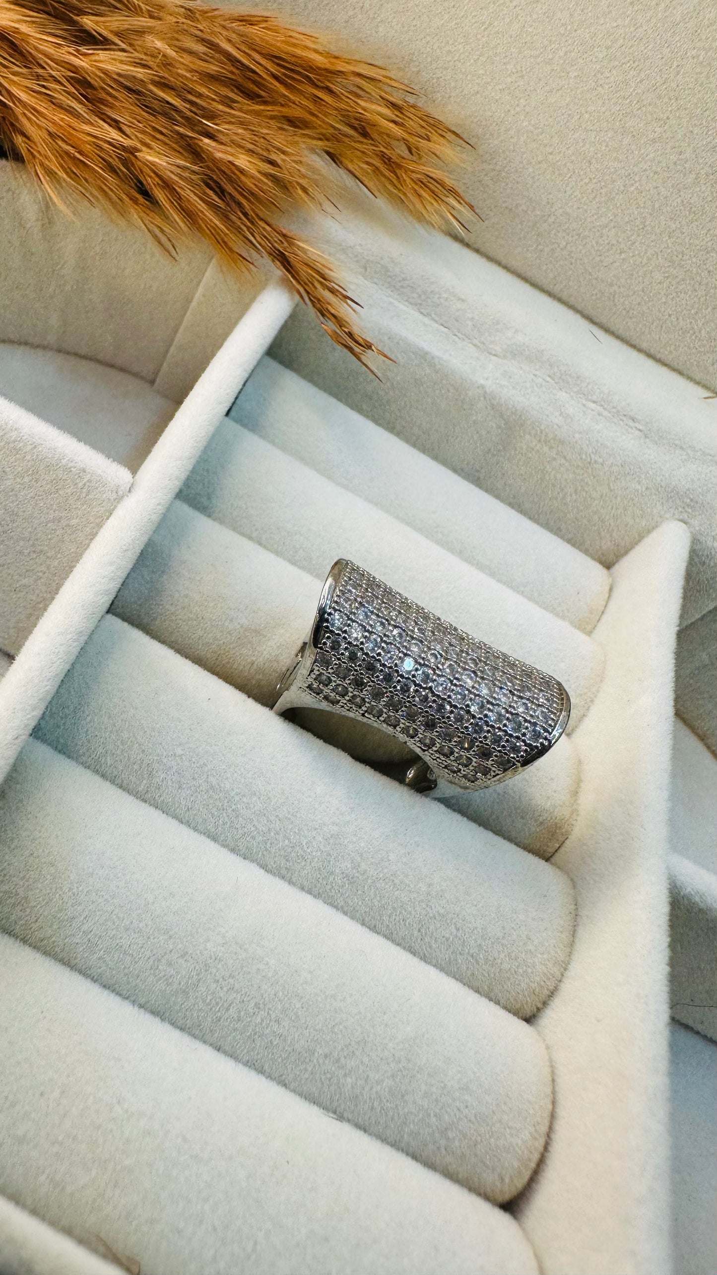 Adjustable silver pavé band modern statement ring