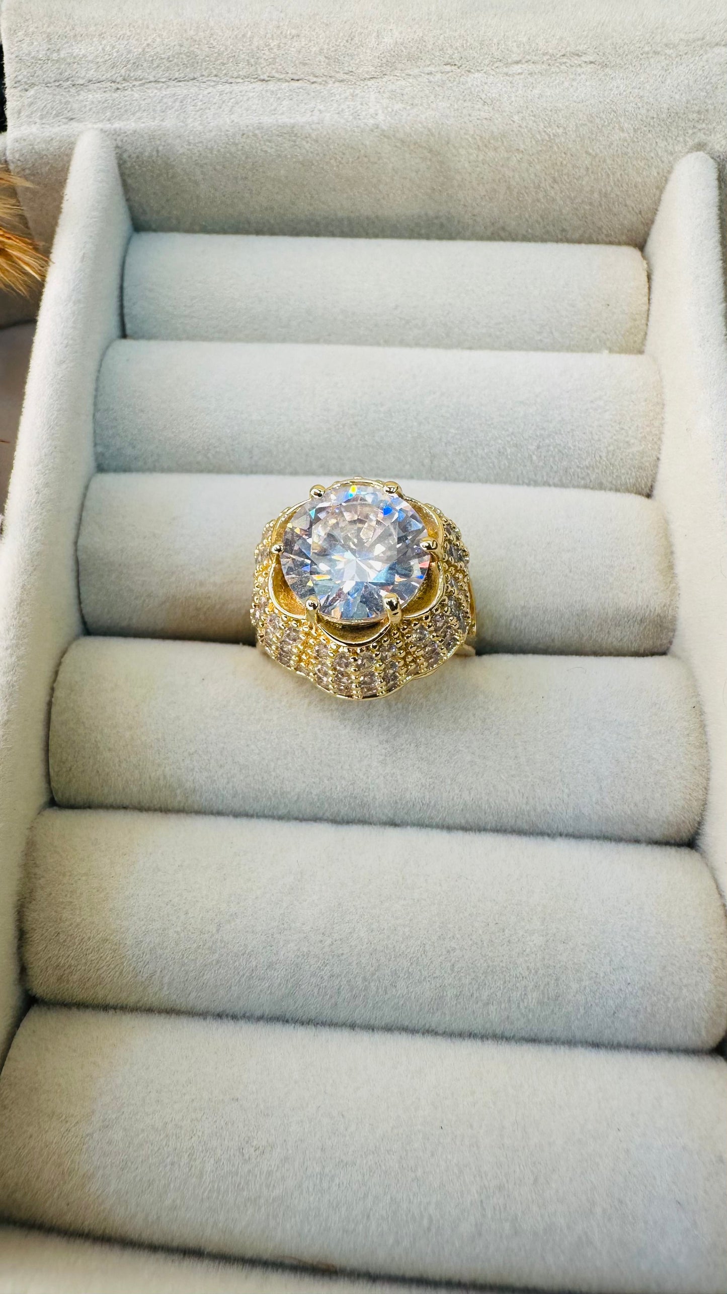 Side angle gold solitaire CZ party ring