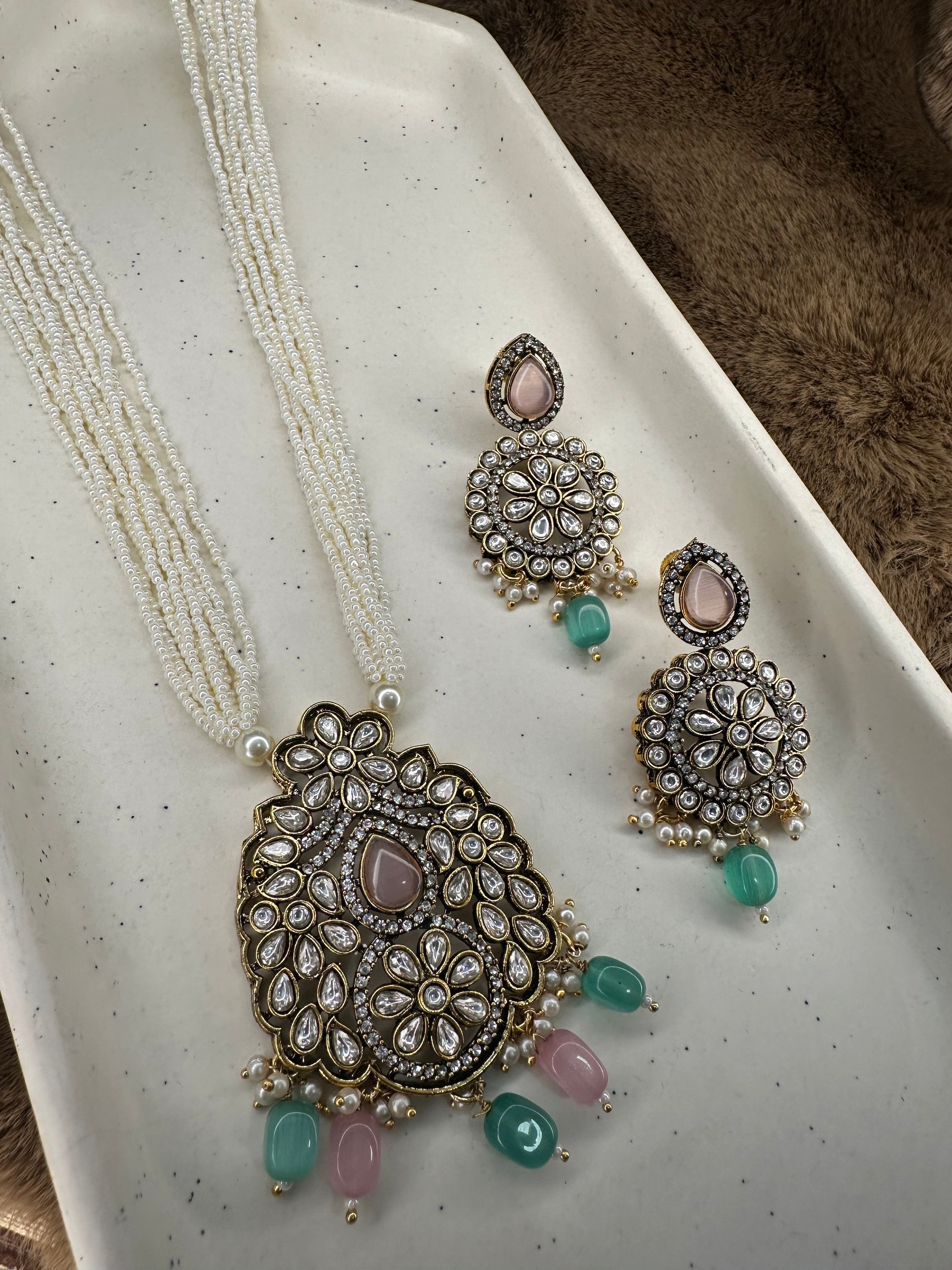 Pastel Green Pink Kundan Rani Haar Necklace – Hey Bae