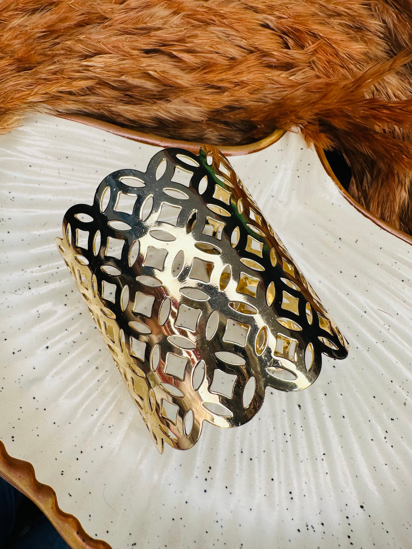 Gold cuff bracelet set displayed in HeyBae premium JEWELRY