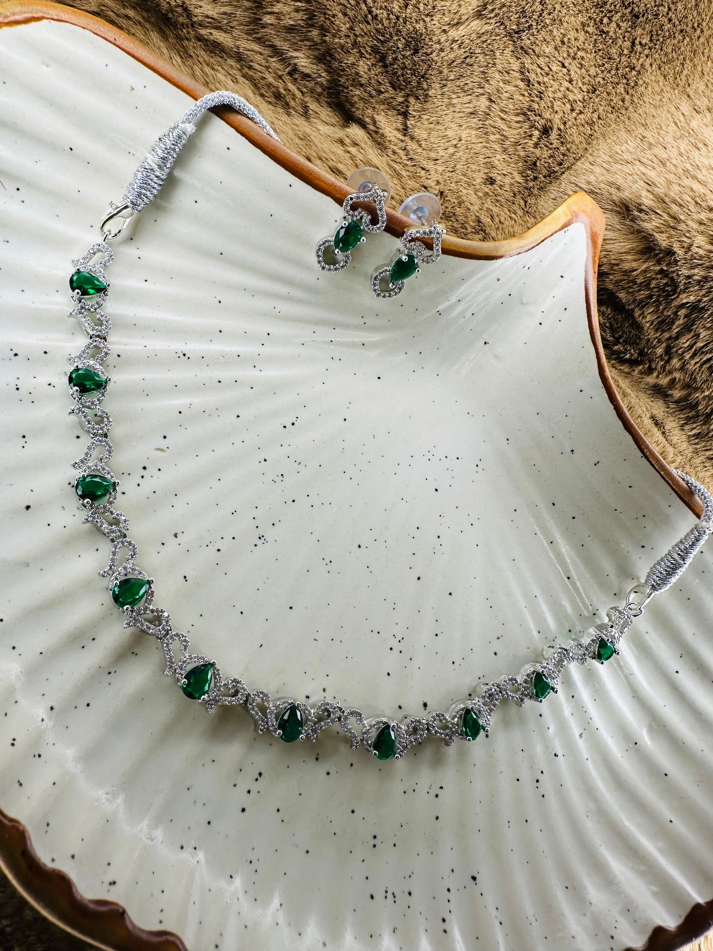 Glamorous HeyBae Multicolor AD Necklace & Earrings with Red, Green, and Clear Stones