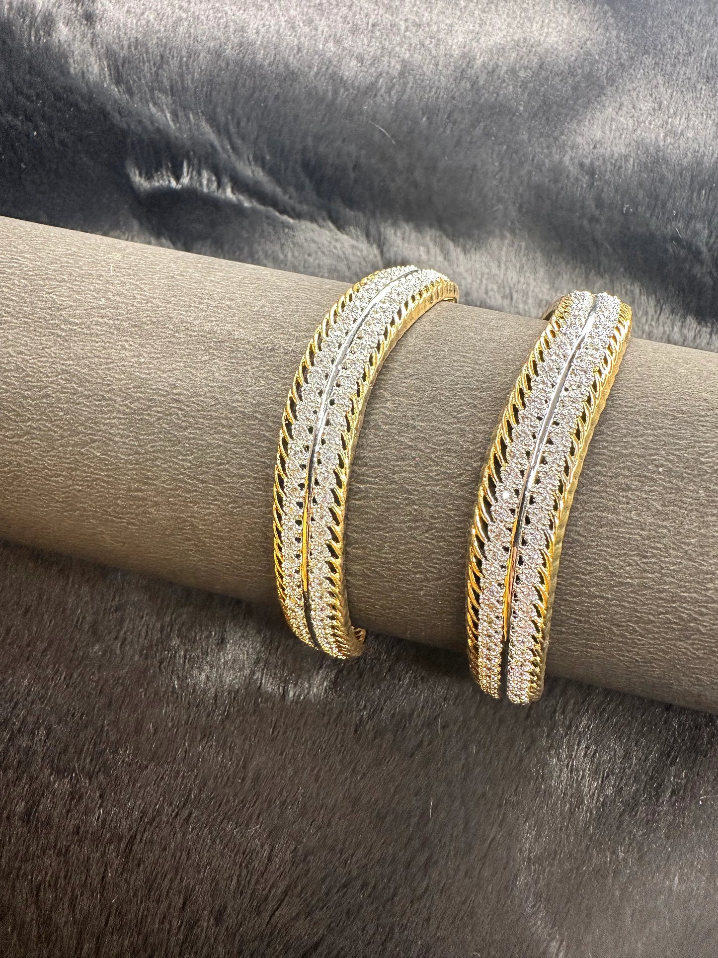 Styled HeyBae Gold AD Designer Bangles paired with Indian festive attire for elegant charm.