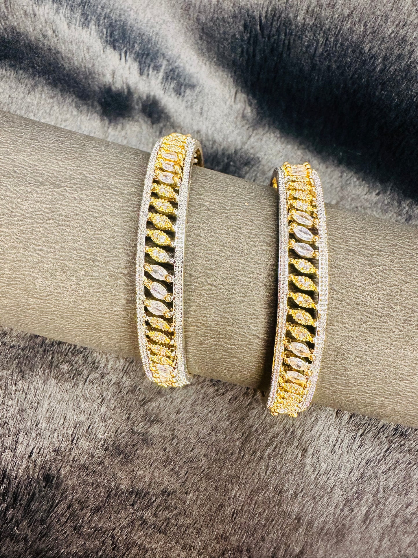 Gold AD Bangles with Leaf Design – Premium Set of 2