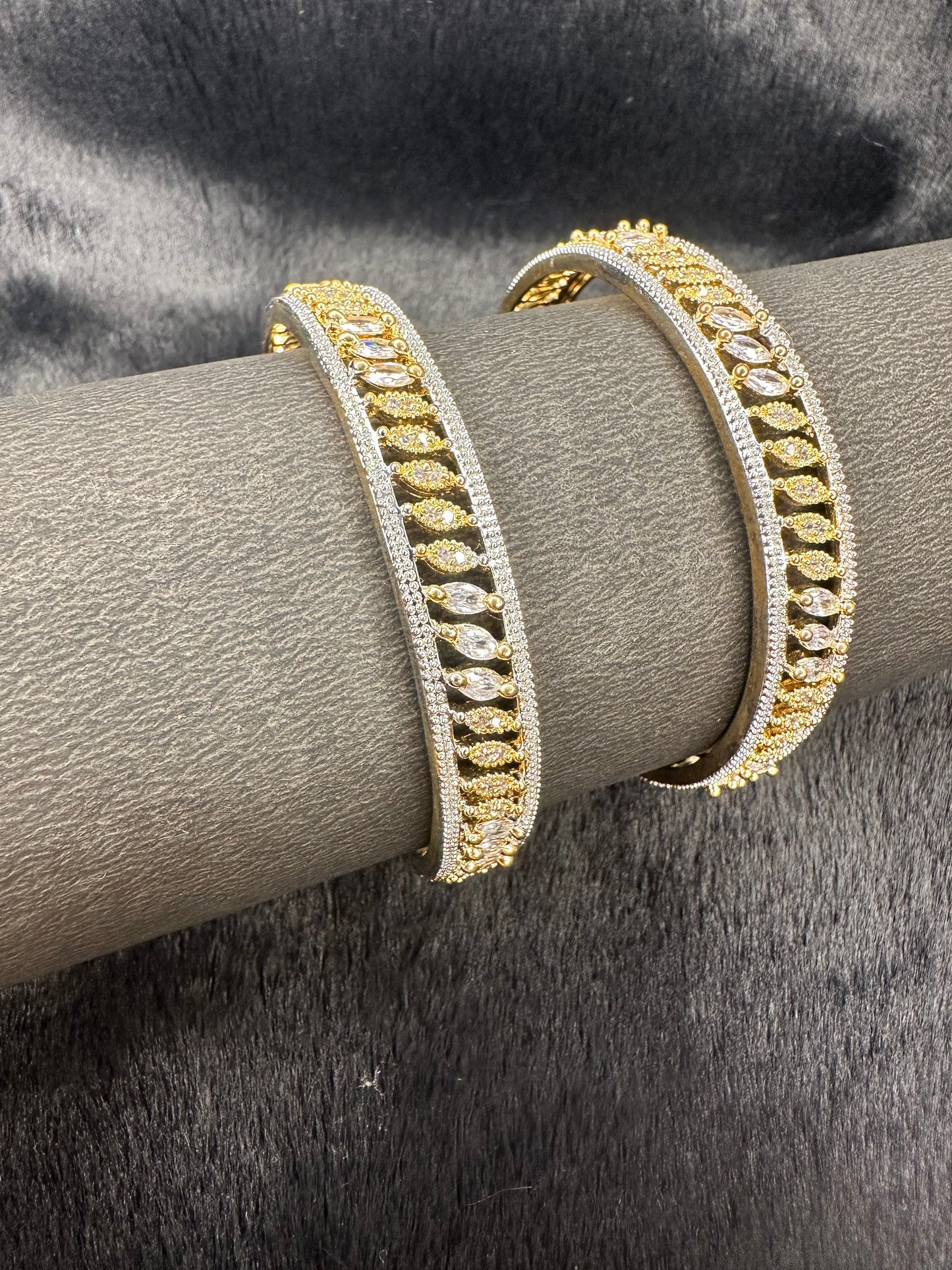 Gold AD Bangles with Leaf Design – Premium Set of 2