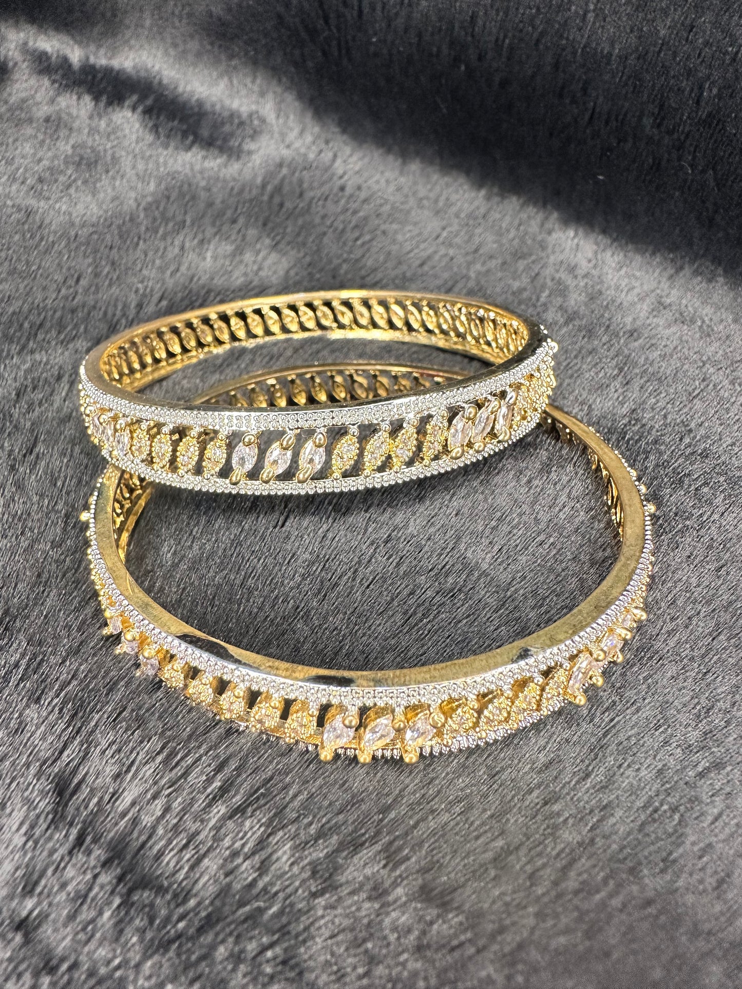 Gold AD Bangles with Leaf Design – Premium Set of 2