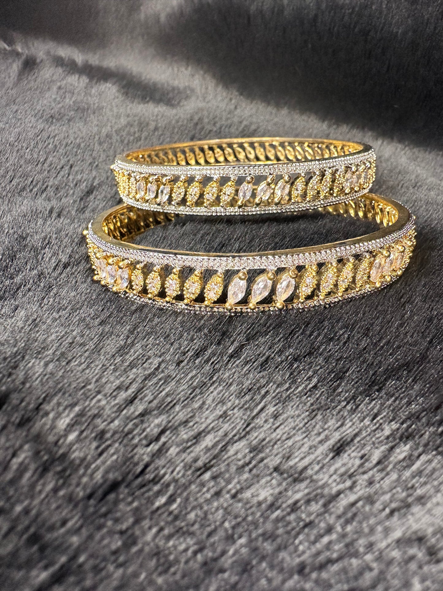 Gold AD Bangles with Leaf Design – Premium Set of 2