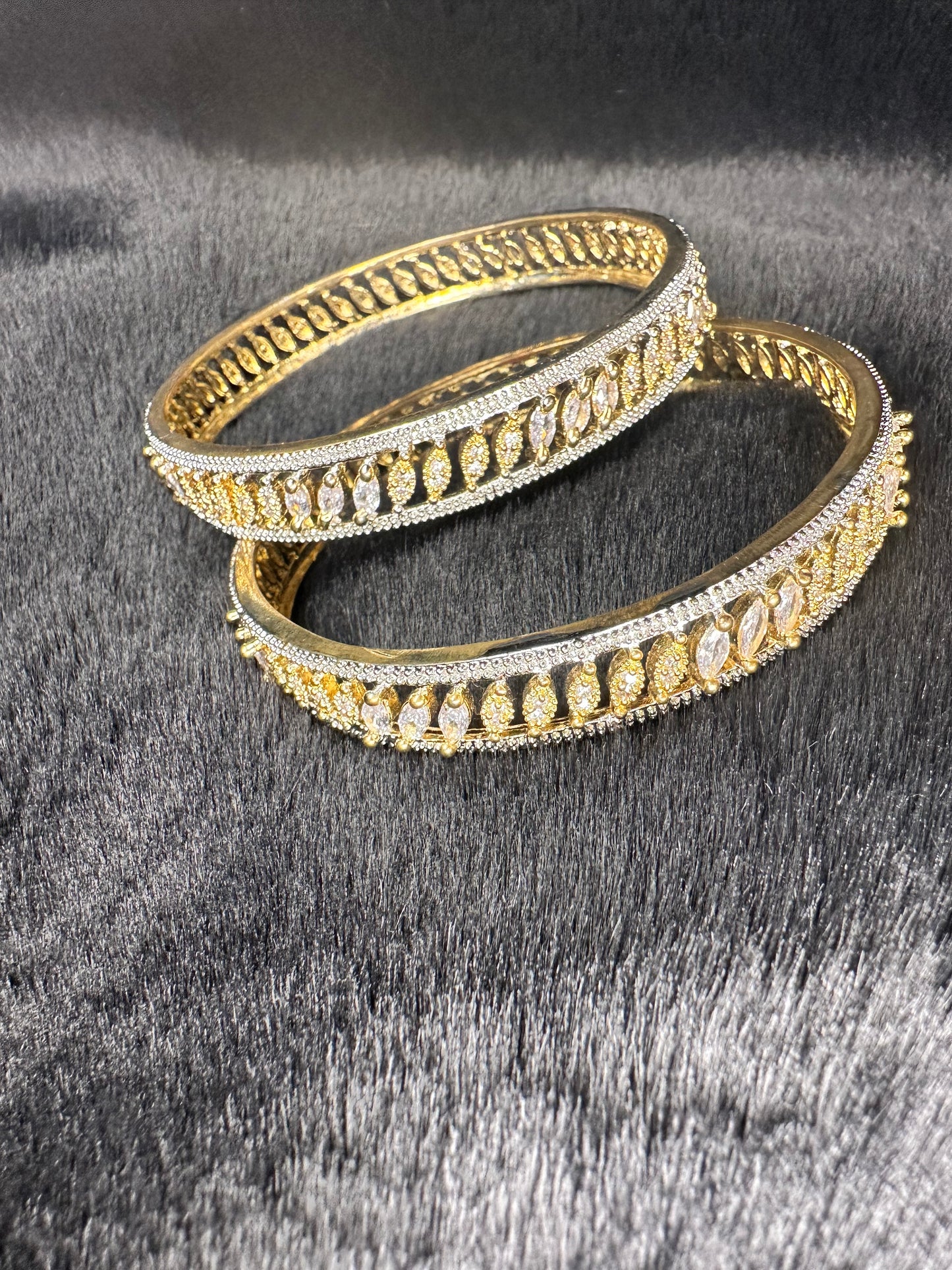 Gold AD Bangles with Leaf Design – Premium Set of 2