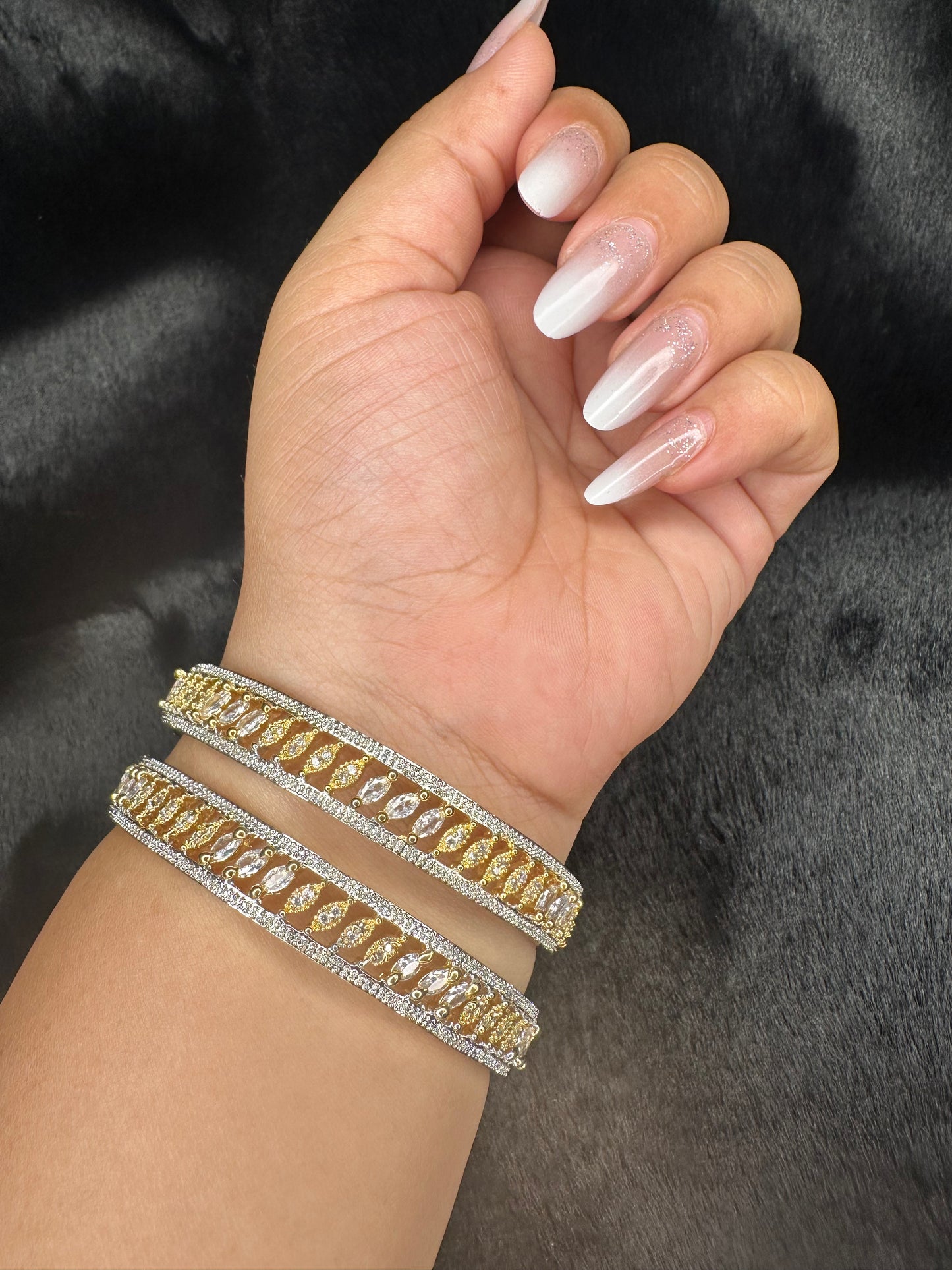 Gold AD Bangles with Leaf Design – Premium Set of 2