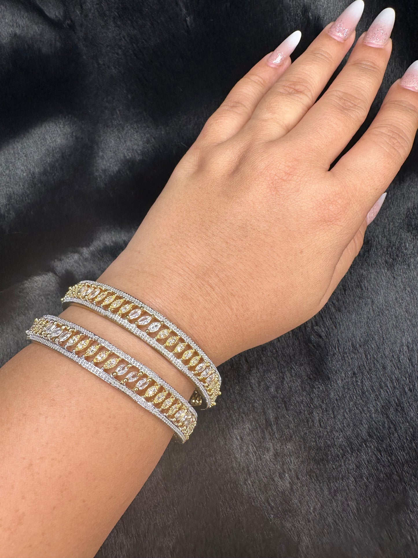 Gold AD Bangles with Leaf Design – Premium Set of 2