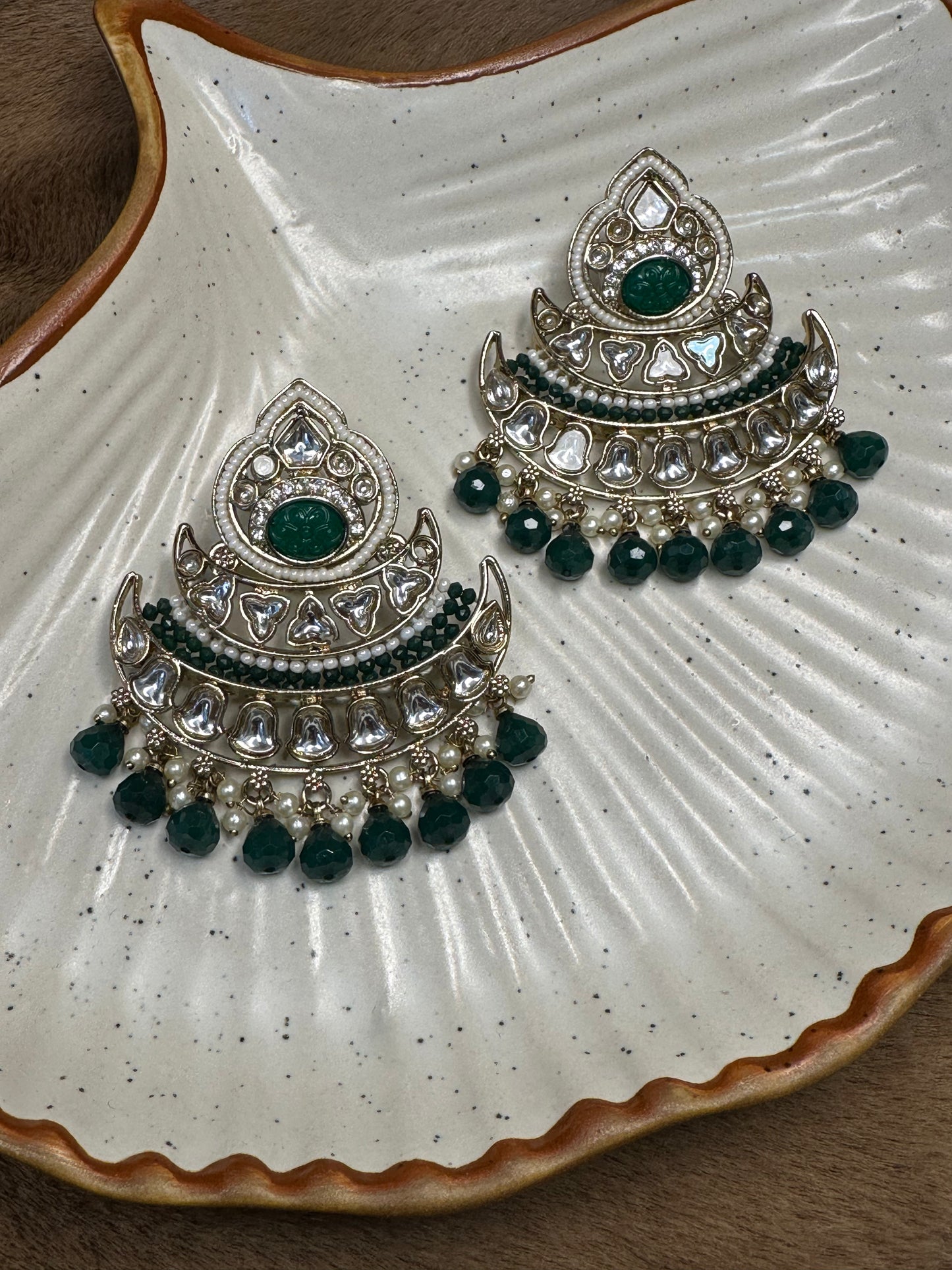 Pearl & Green Kundan Chandbali Earrings – Heybae Jewelry