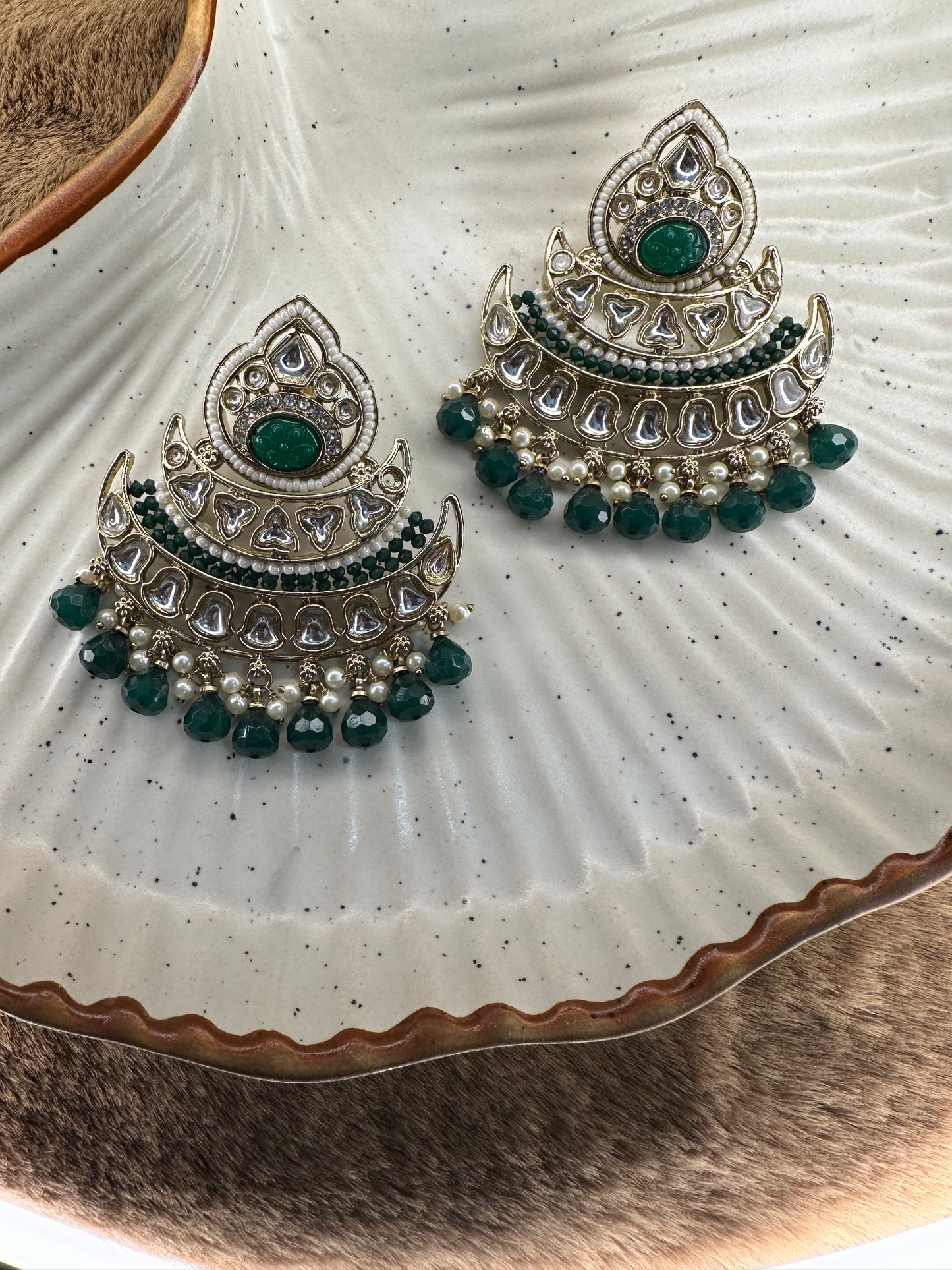 Pearl & Green Kundan Chandbali Earrings – Heybae Jewelry