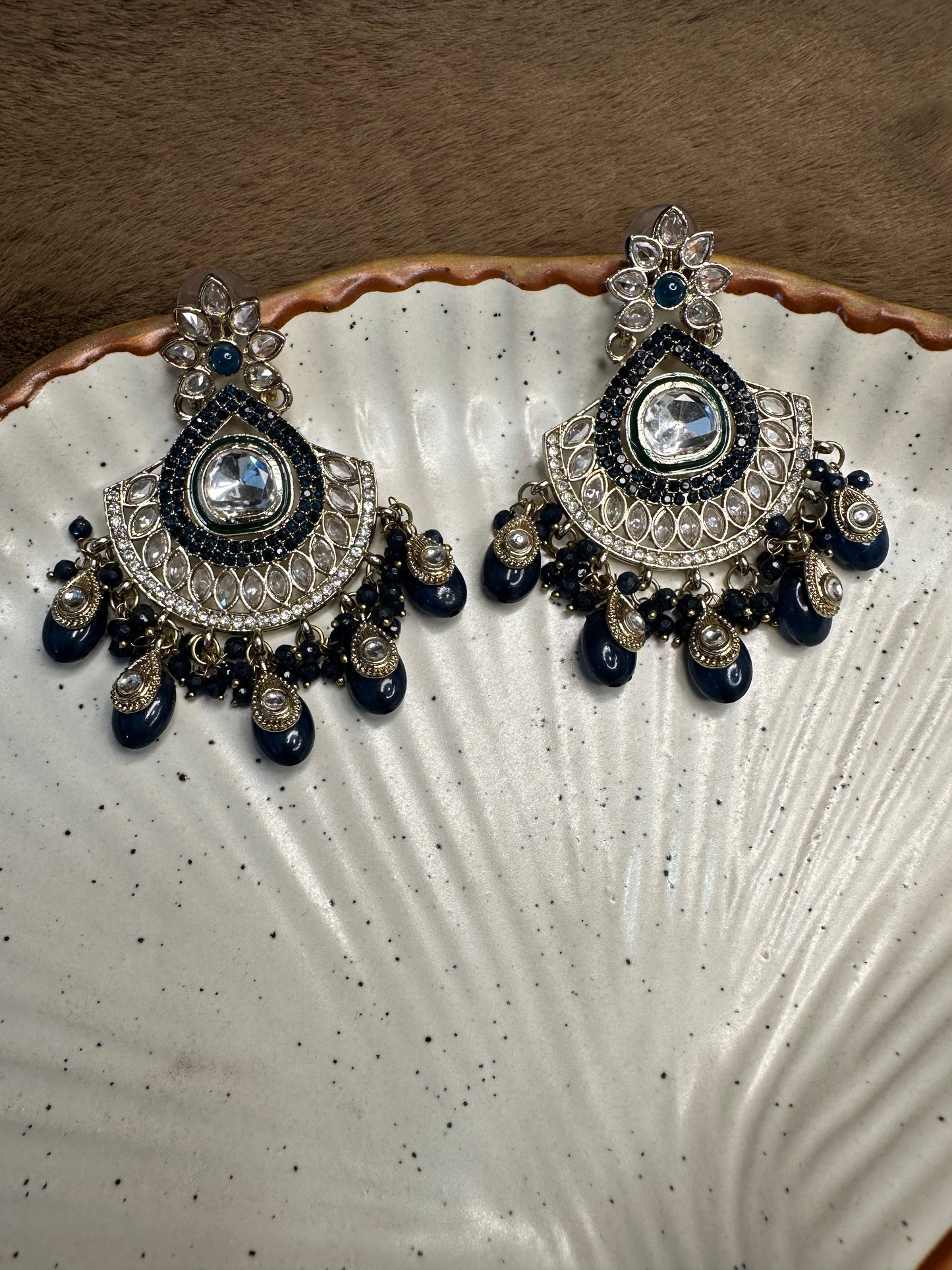 Black Bead Kundan Chandbali Earrings – Heybae Jewelry