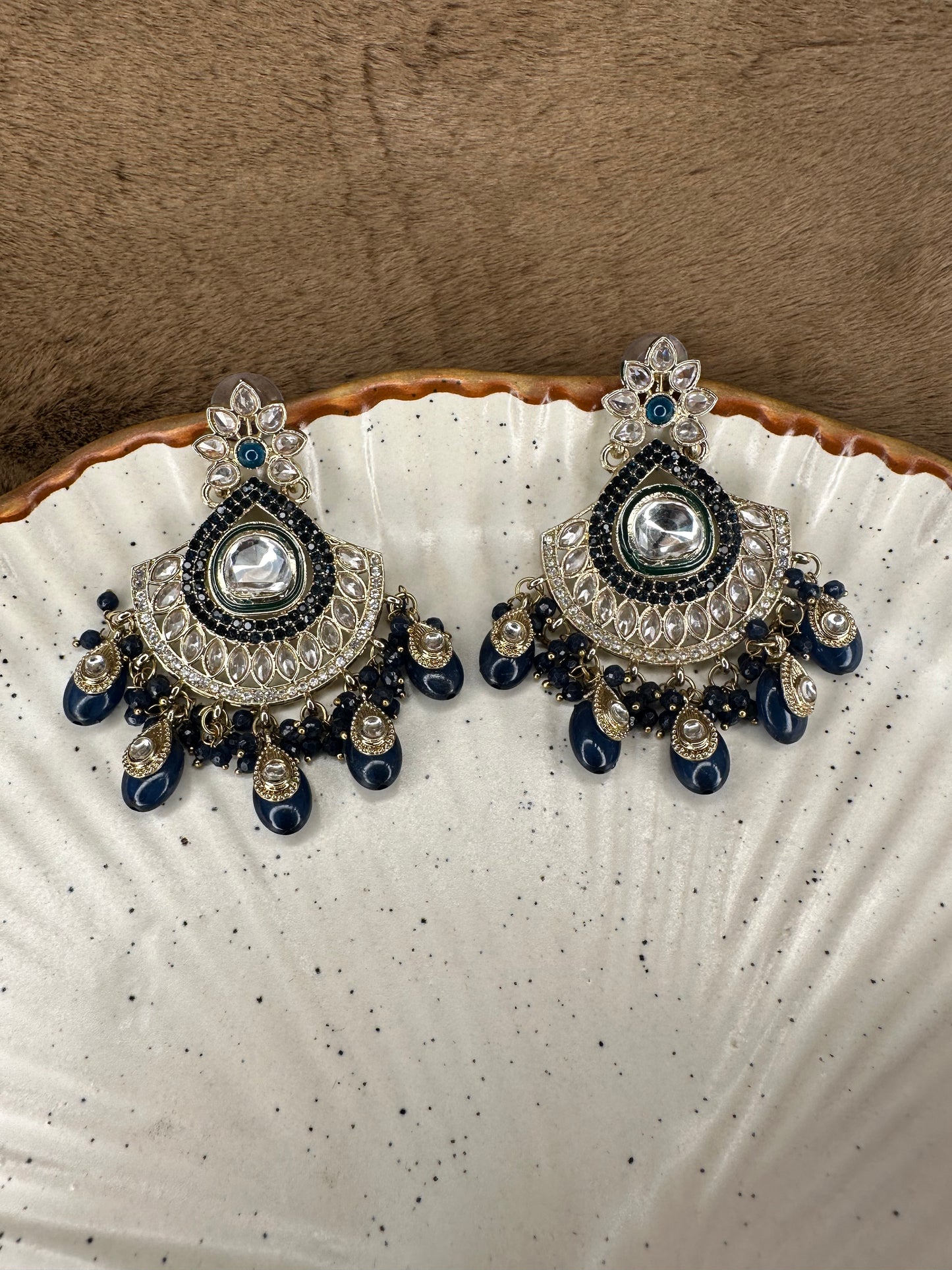 Black Bead Kundan Chandbali Earrings – Heybae Jewelry