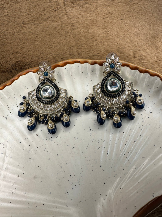 Black Bead Kundan Chandbali Earrings – Heybae Jewelry