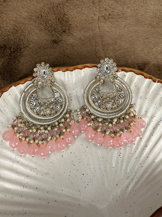 Pink Bead Kundan Chandbali Earrings – Heybae Jewelry