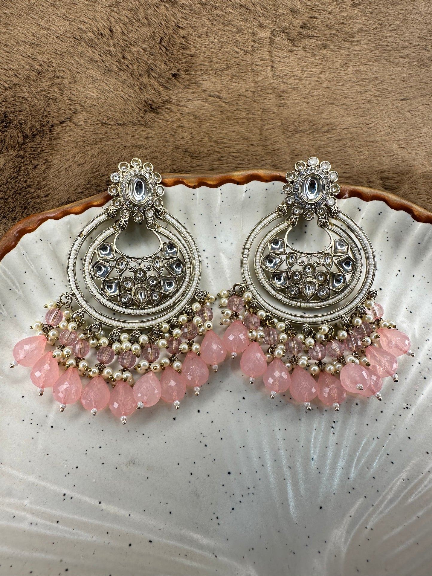 Pink Bead Kundan Chandbali Earrings – Heybae Jewelry