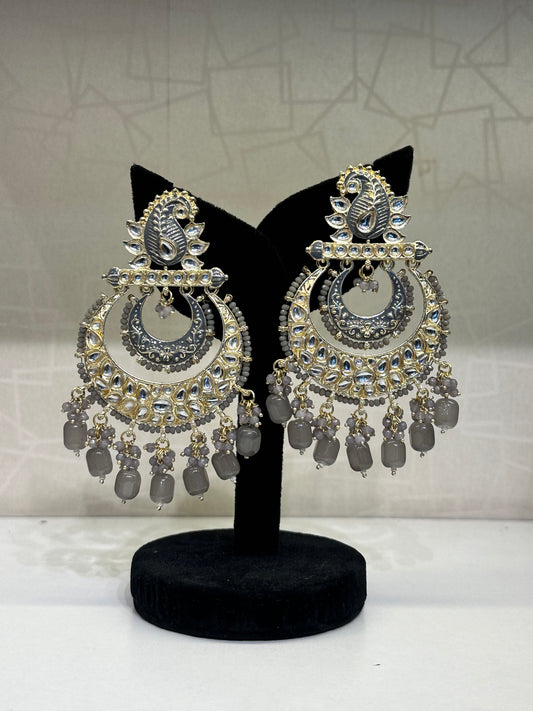 HeyBae Gray Pearl Kundan Chandelier Earrings – Ethnic Big
