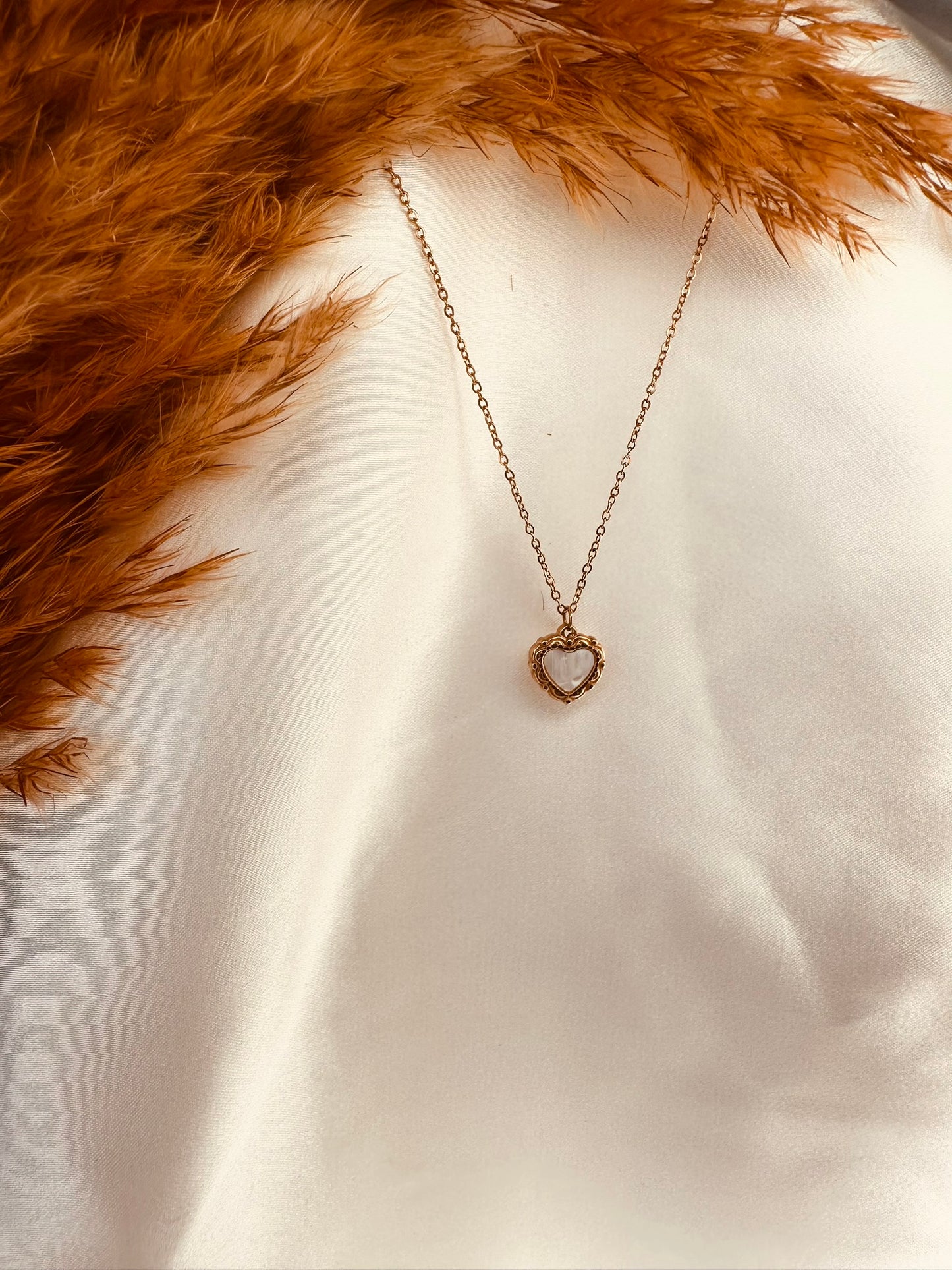 Heart Pendant Necklace – Dainty Gold Chain with Pearl Heart