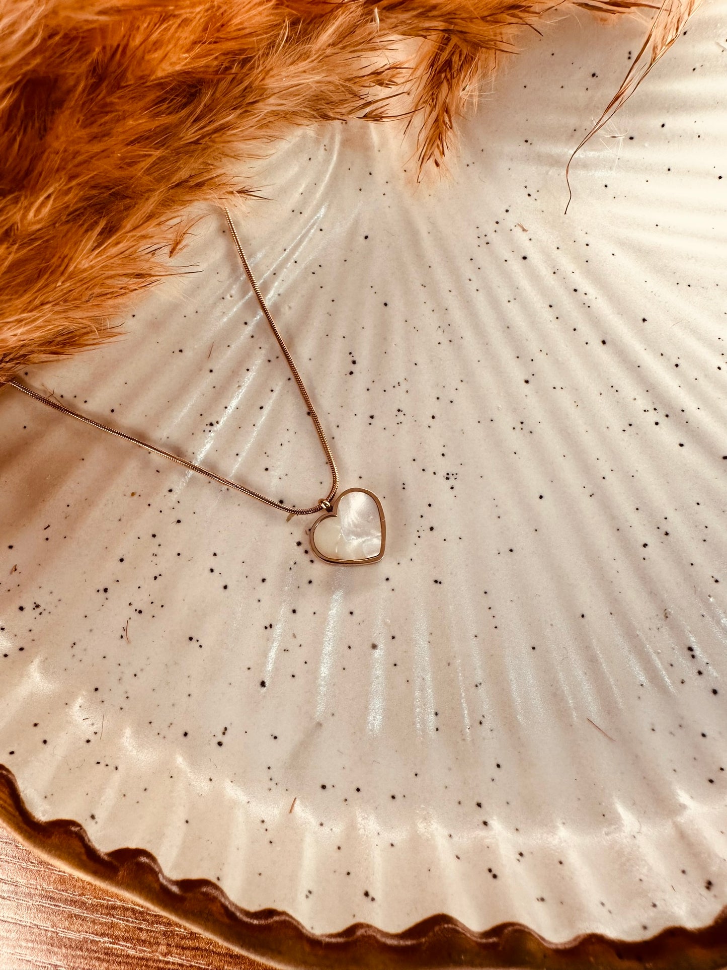 Heart Pendant Necklace – Dainty Gold Chain with Pearl Heart