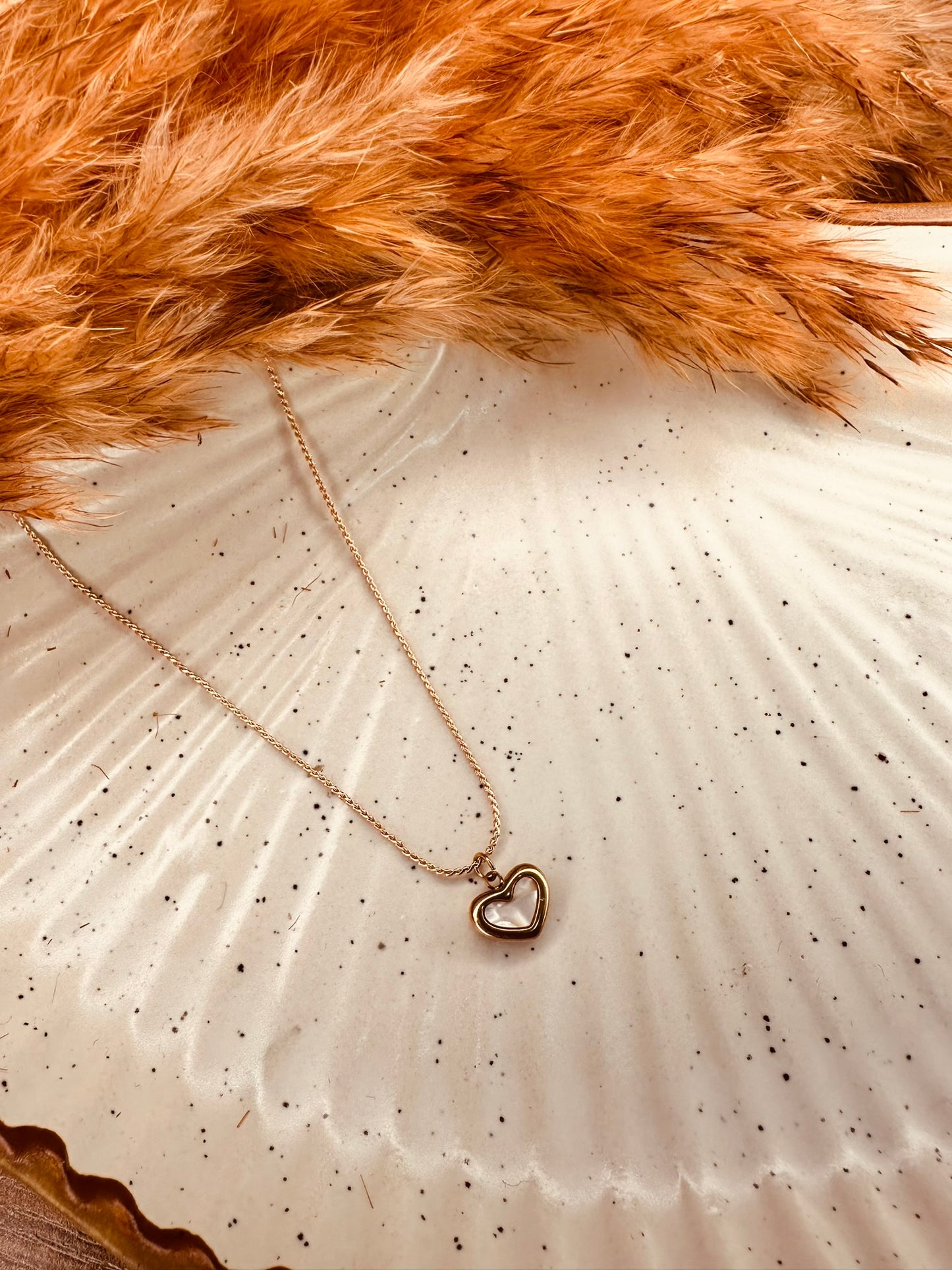 Heart Pendant Necklace – Dainty Gold Chain with Pearl Heart