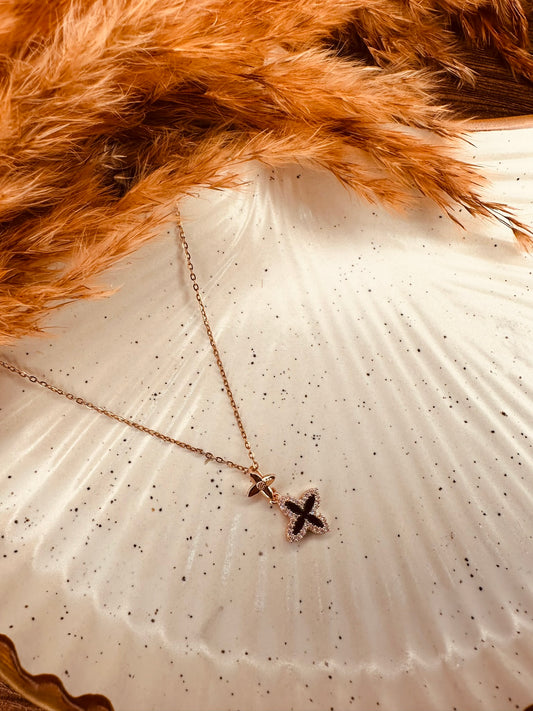 Black Clover Crystal Pendant Necklace – Elegant Designer Chain