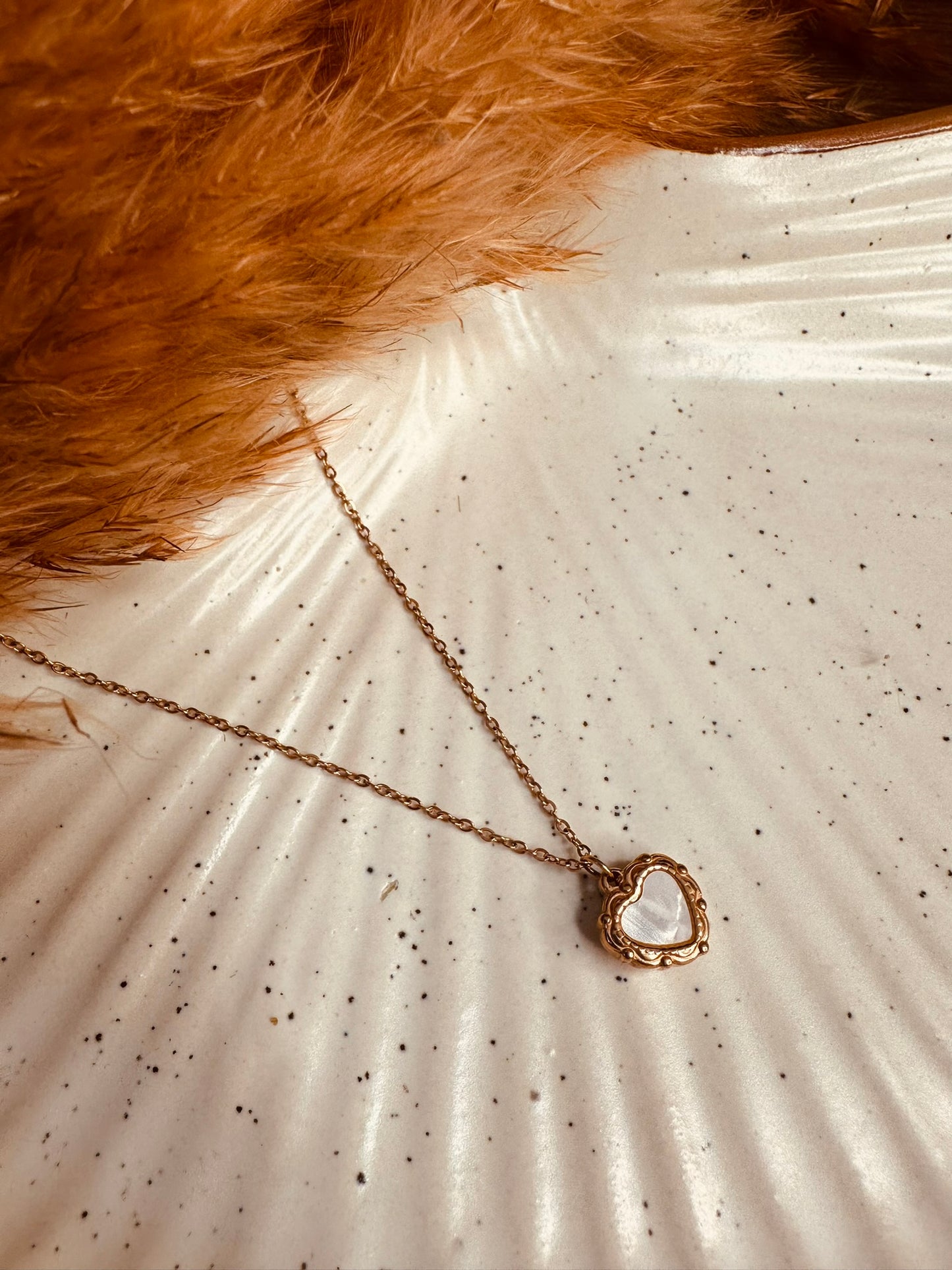 Heart Pendant Necklace – Dainty Gold Chain with Pearl Heart