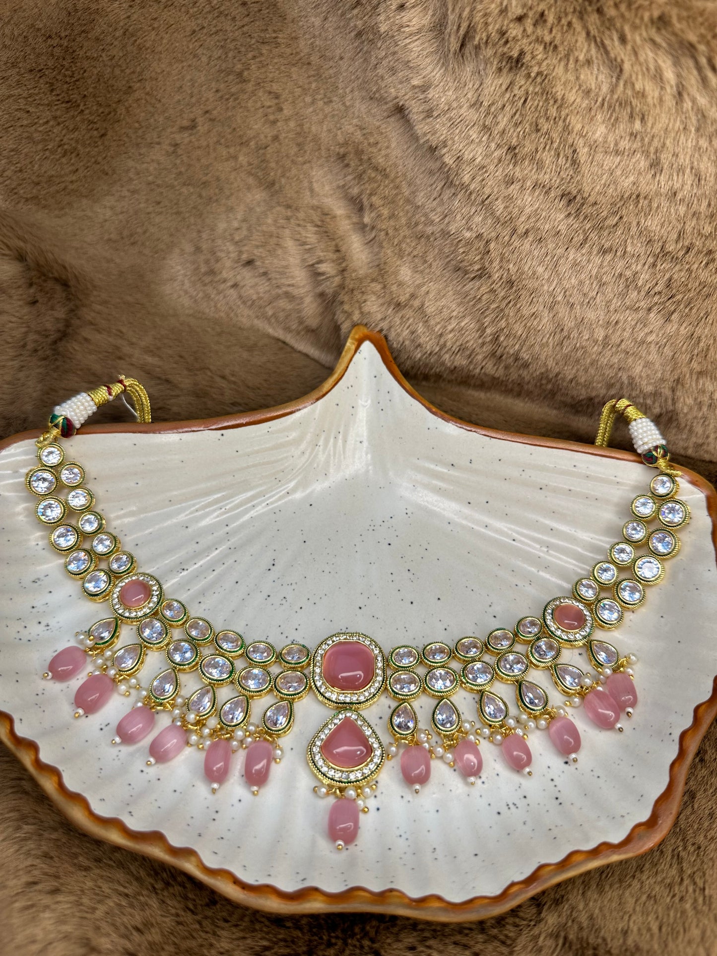 HeyBae Pink Kundan Necklace Set with Earrings – Ethnic Bridal Jewellery