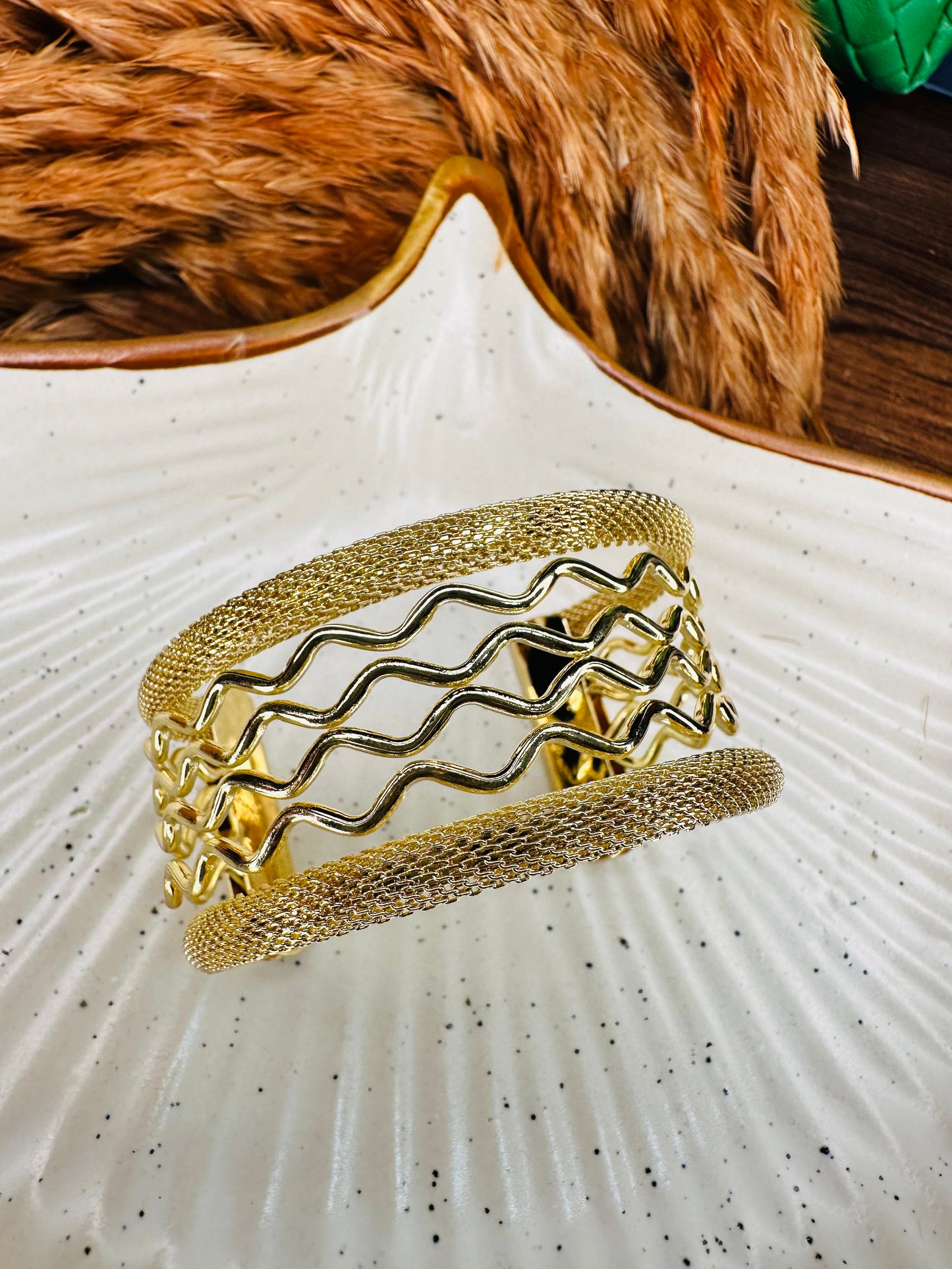 Wavy Gold Cuff Bracelet for Women – Statement Adjustable Bangle